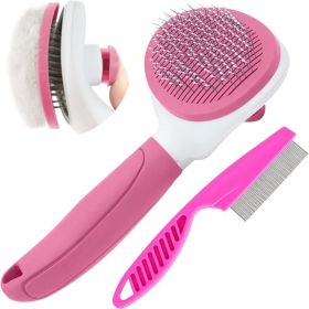 Cat Brushes For Indoor Cats, Dog Brush For Shedding With Metal Cat Comb, Self Cleaning Pet Hair Brush With Release Button For Grooming Kitten (Option: PINK)
